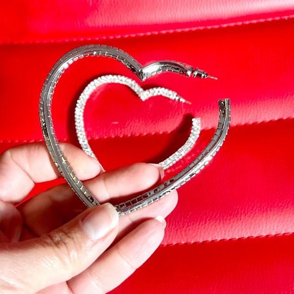 Big Heart Crystal Hoop Earrings - Picture 7 of 10